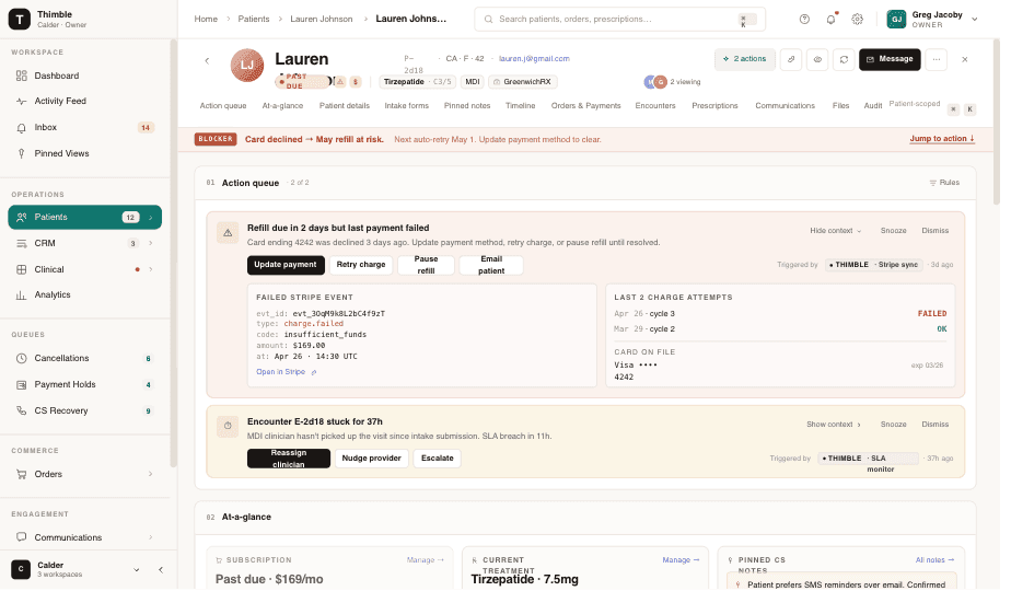 Built-in CRM - patient detail and activity timeline